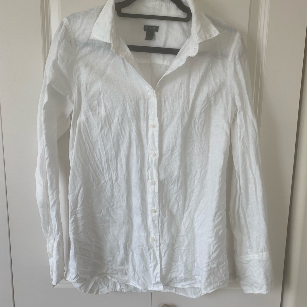 J. Crew Size S 100%Linen White Button Down Shirt